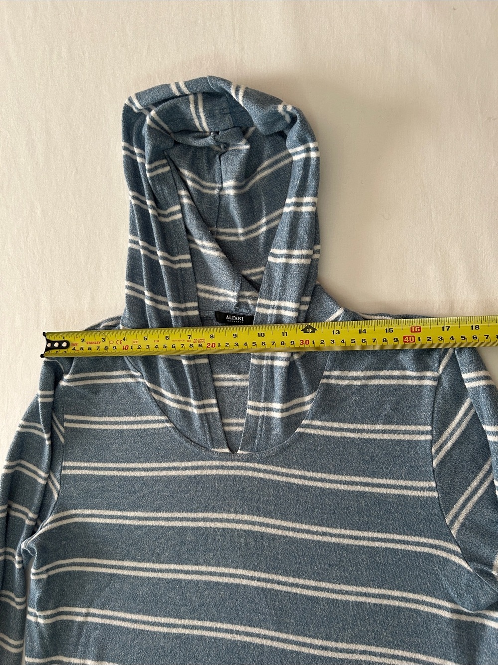 Alfani Blue and White Striped Hooded Pullover Sweater - Picture 4 of 5